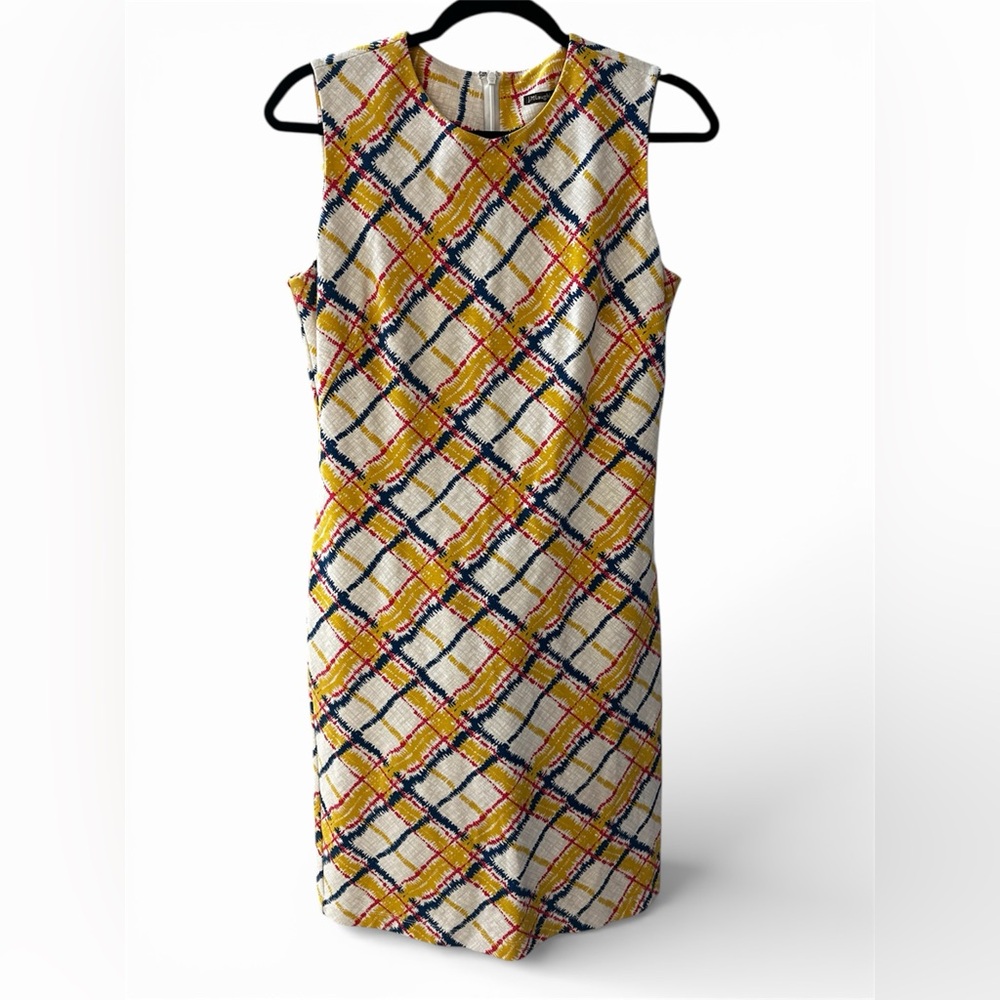 J McLaughlin Yellow and Blue Checkered Midi Dress
